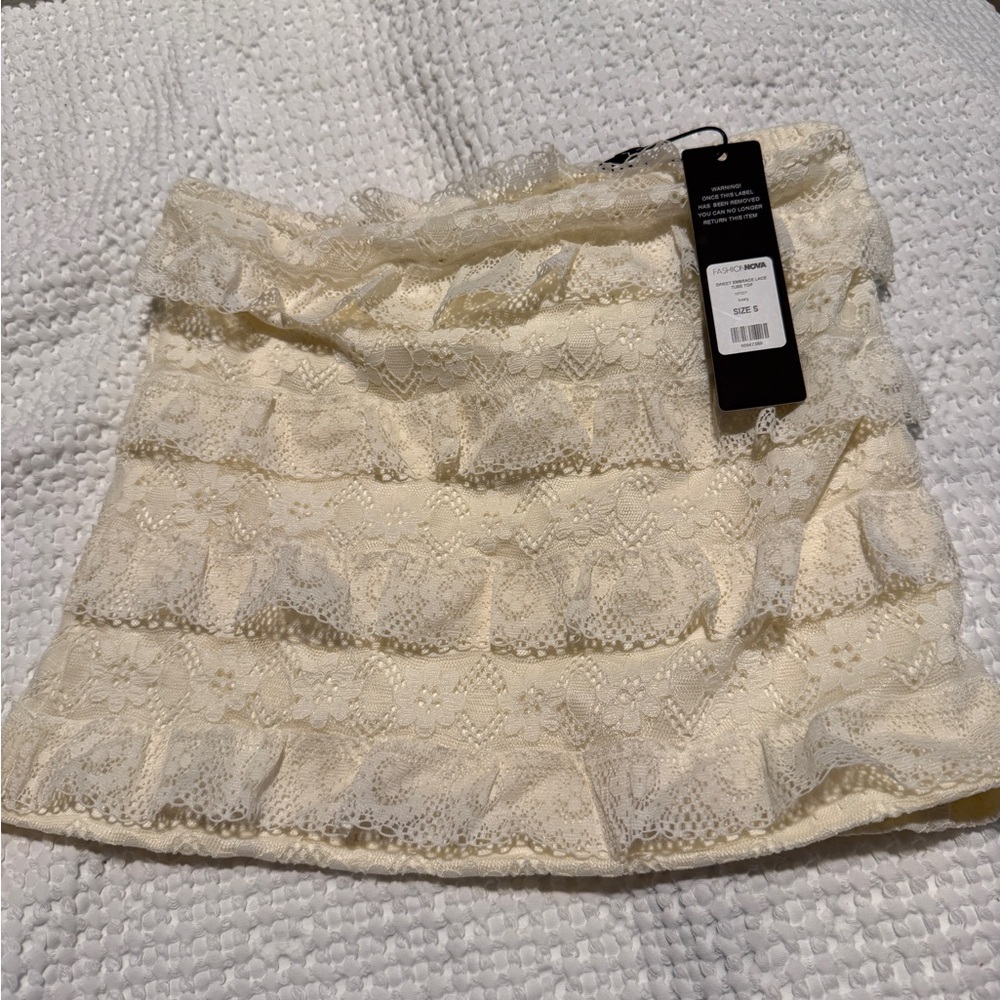 Lace Tiered Tube Top - Cream, Size S
